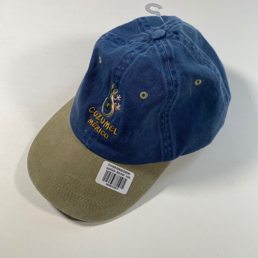 dkps Gorras Cozumel Mexico Gecko Embroidered Blue Khaki Baseball Cap Hat NEW